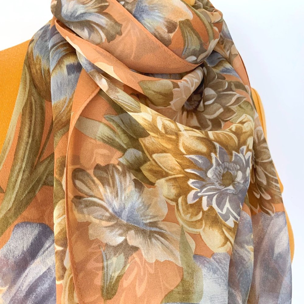 ECHO Silk Chiffon Floral Oblong Scarf Fall Colors - Picture 11 of 16